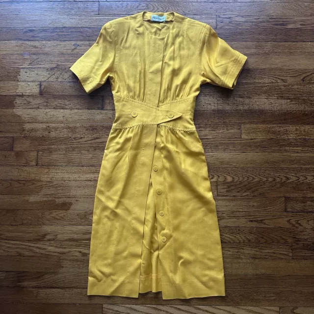 Vintage 80’s 90’s Albert Nipon Yellow Spring Dress with Pockets