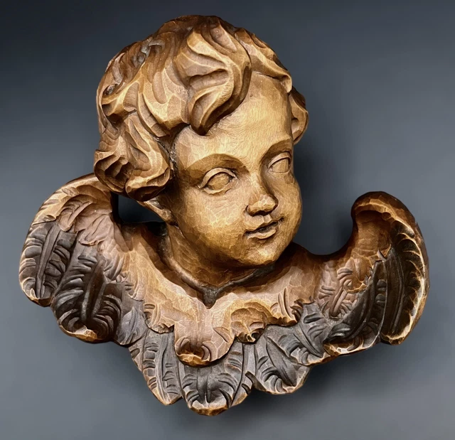 PUTTI ANGEL Germany Old Hand Carved Wooden OBERAMMERGAUER Cherub Wall ART Figure