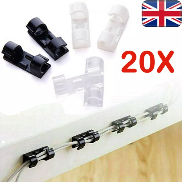 20 x Car Cable Clamp Wire Clips Self-adhesive Tie Holder Rectangle Cord Mount UK 3