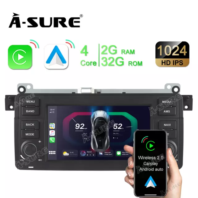 2+32GB Android 12 Autoradio Navi GPS DVD Carplay für 3er BMW E46 318 320d 325i