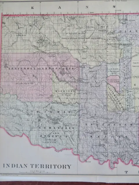 Oklahoma Indian Territory Tulsa Oklahoma City Muskogee 1887 Bradley-Mitchell map 2
