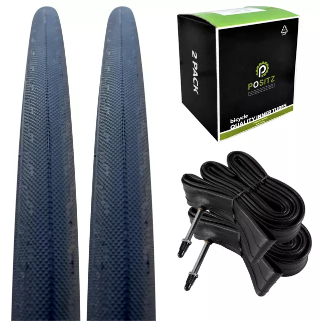 Positz 700 x 23c Road Bike Value Pack 2x Anti-Puncture Tyres + 2x Tubes Presta