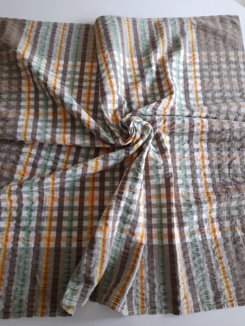 Vintage Retro Seersucker Supper Tablecloth Orange Green Yellow Brown Check