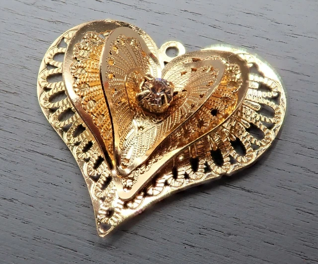 26x24mm Anhänger Herz 3D mit Strass vergoldet 1-10 Stück SB 955