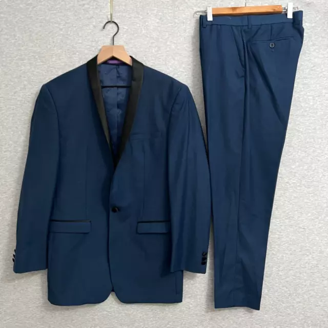 Vinci Tuxedo Mens 38 Jacket 32 Pants Blue Designed Italy Black Collar Formal