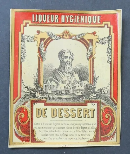 Ancienne étiquette boisson LIQUEUR HYGIENIQUE DE DESSERT old label