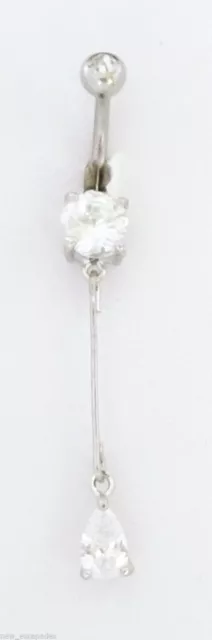Belly Ring Teardrop Cut Clear Gem Fancy Dangle Naval Steel Body Jewelry