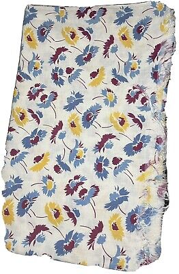 Feed Sack Fabric Vintage  White Background Blue Purple And Good Floral 47”x36”