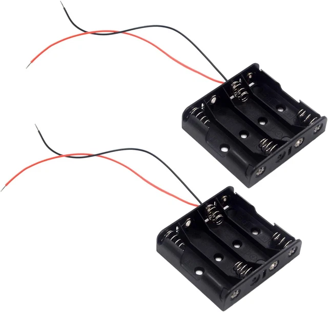 (Pack of 2) 4 AA Battery Holder, 4 AA Battery Holder with Leads, 4 AA Battery Ho