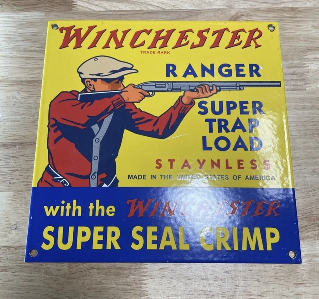 LARGE PORCELAIN WINCHESTER Ranger Trap Load Sign Usa Gun Sign 10 X 10