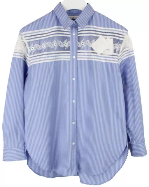 SANDRO Chira Shirt Women's SMALL Embroidered Tulle Paneled Striped