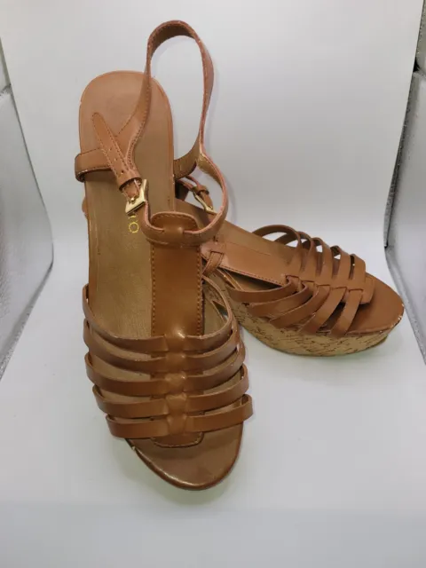 Franco Sarto Brown Sandals T Strap Strappy Open-Toed Wedge Heels Womens 7.5