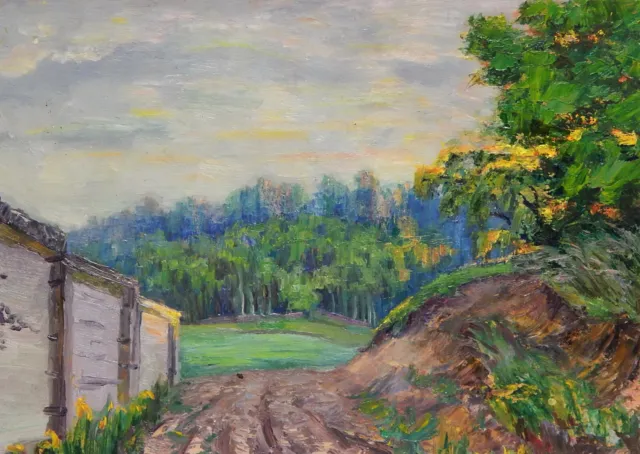Original Antique Oil Painting Forest Landscape by Soviet Ukrainian Artist Signed