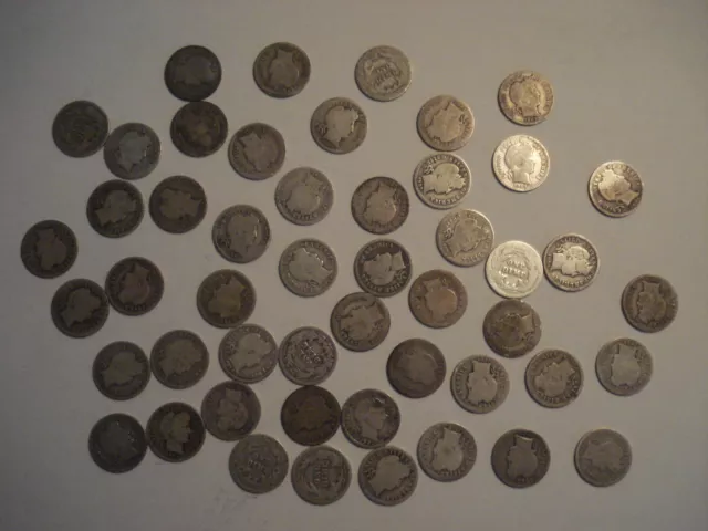 BARBER DIME ROLL 50 COINS-- more than 20 different dates