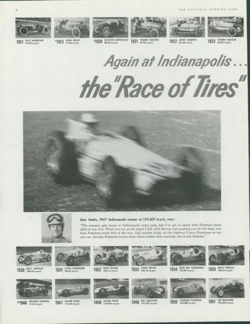 1957 Firestone Tires Vintage Print Ad Indianapolis 500 Race Winners 34 Years SP3