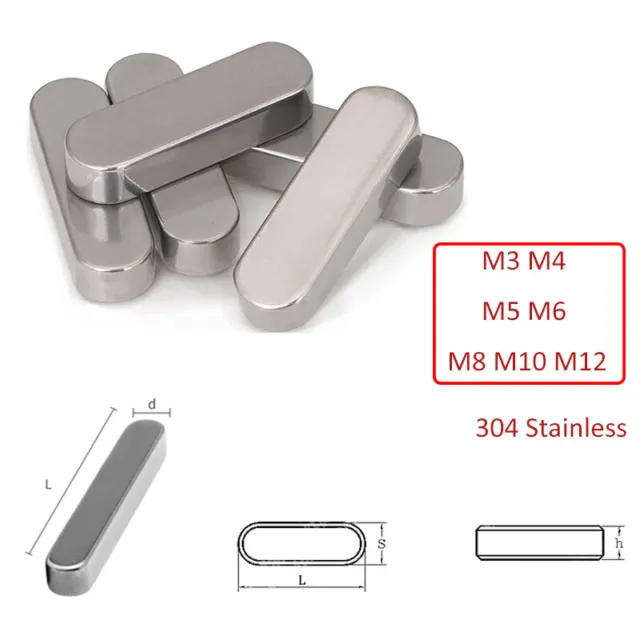 304 Stainless Round Flat Machine Keys M3- M12 Parallel Key Pins Drive Shaft Keys