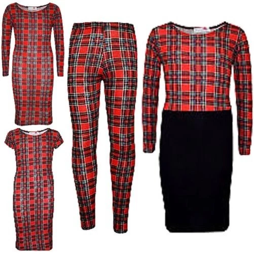 Bambine New Tartan Stampa Moda Midi Abito Legging Top Corto Età 7-13 Anni