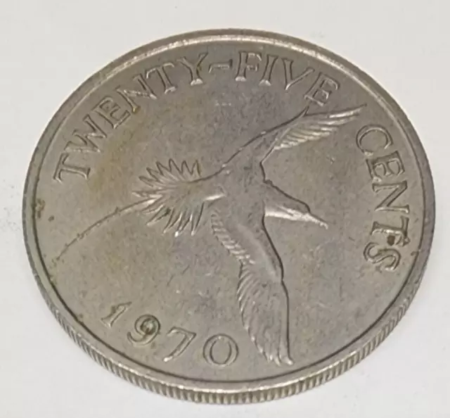 Bermuda 25 Cents 1970 Quarter Dollar Tropical Coin Money Over Half Century Old