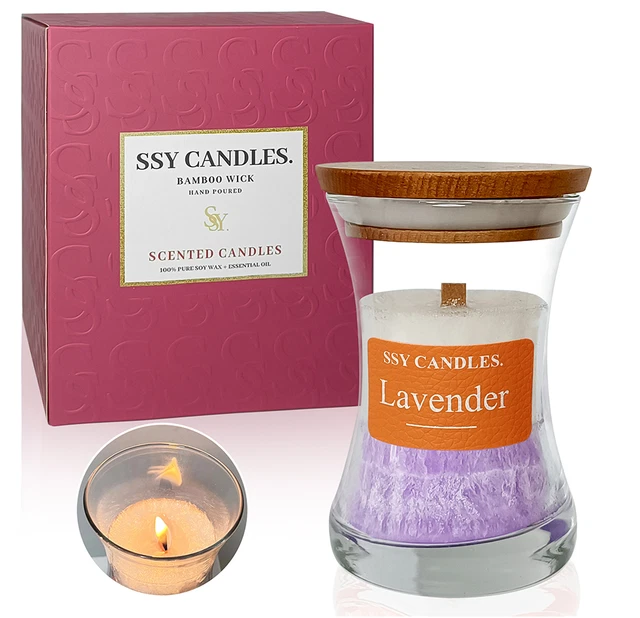 1X Scented Jar Candles Lavender Fragrance Candle Wood Candles Wick Aromatherapy