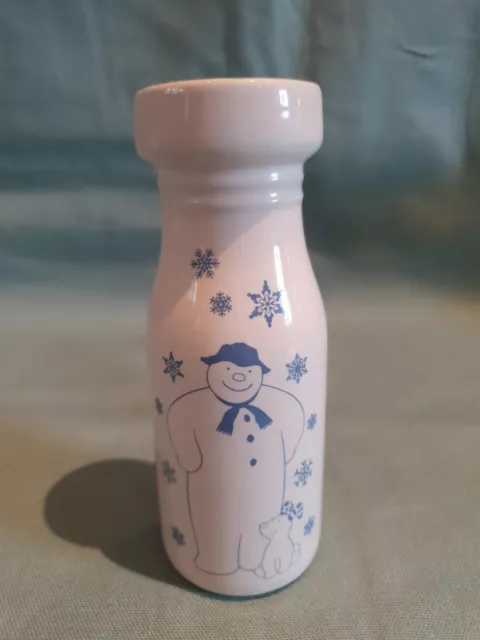 Bouteille de boisson au lait en céramique blanche The Snowman & The Snowdog 2016 rare GC