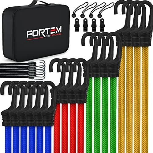 Bungee Cord Assortment, 32pk Bungee Cords Multi Pack, Includes 10", Pack of 32