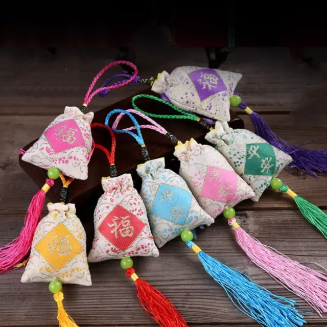 Beaded Flower Tassel Drawstring Bag Embroidery Jewelry Packing Bag  Festival