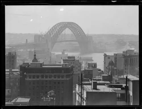 Sydney Harbour Bridge at night the Sydney city centre, NSW, 1932 Old Photo