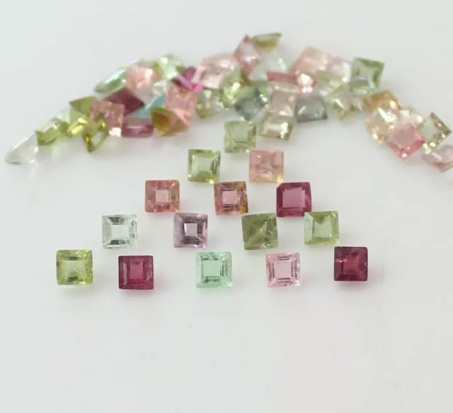Natural Tourmaline Multi Color 3mm and 4mm Square Faceted gemstones A Quality