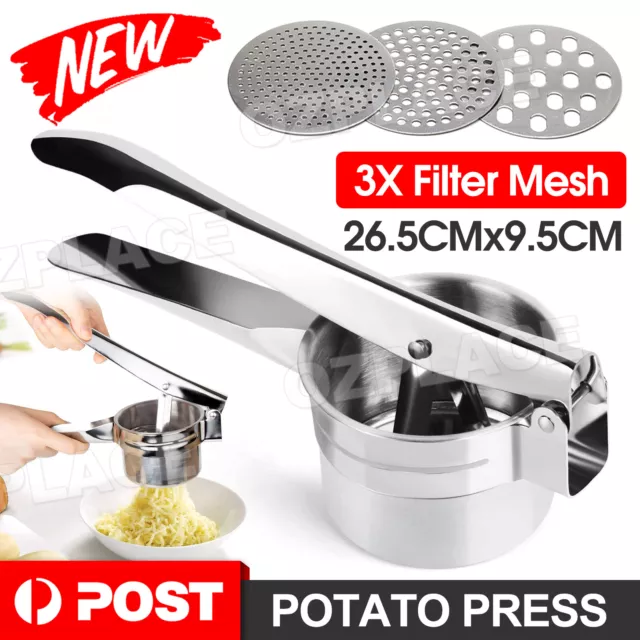 Potato Ricer & Masher 3 Ricing Discs Stainless Steel Food Strainer Food Press AU
