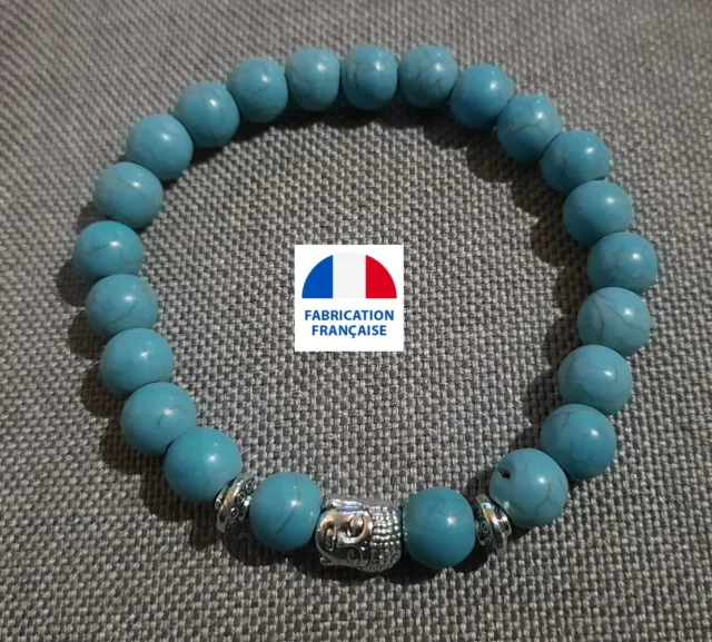 Bracelet en pierre naturelle polie Turquoise perles de 8 mm (9 tailles)