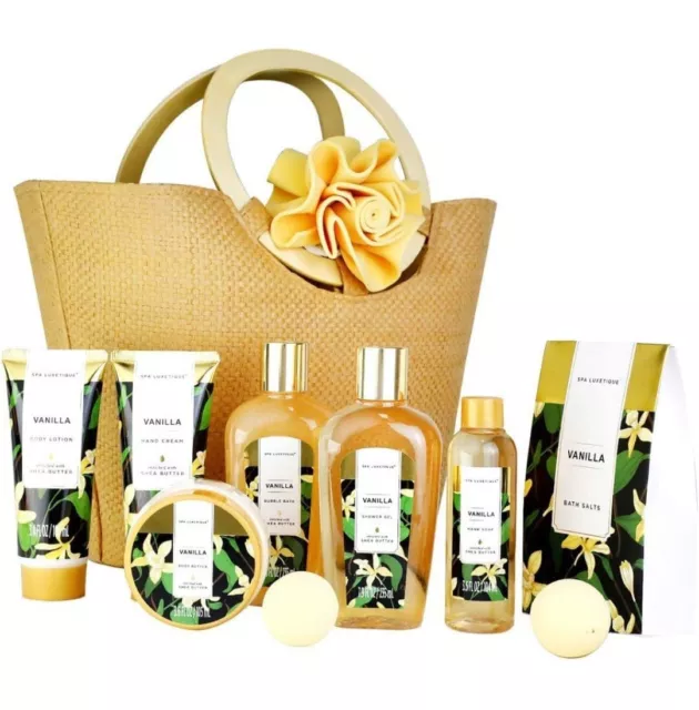 Spa Luxetique Basket Gift Set - Vanilla - Gifts for Women - 10 Pieces