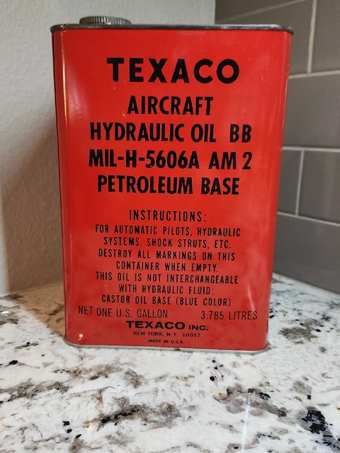 Texaco Aircraft Hydraulic Oil Petroleum Base 1 Gallon Metal Can MIL-H-5606A Red