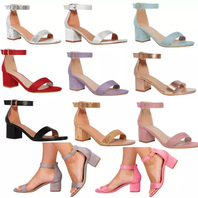 Ladies Block Heels Sandals Wedding Bridal Party Prom Evening Office Strappy Shoe