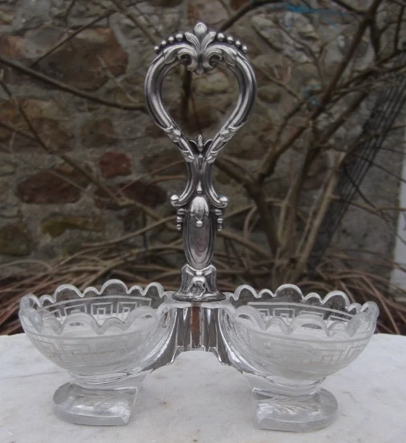Ensemble Salière, Poivrière Et Sucrier En Cristal Et Argent Massif - Occasion