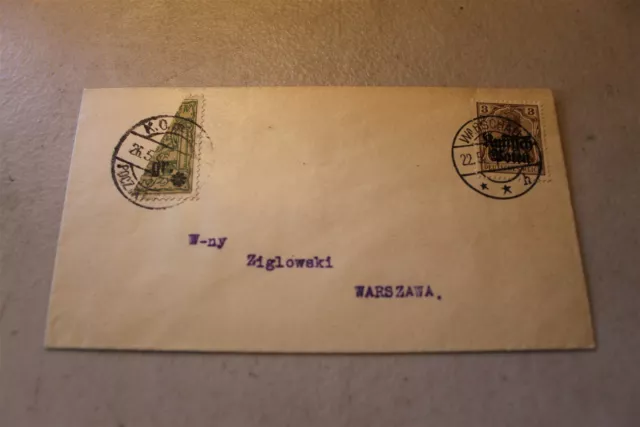 Poland N1 On Cover W/ Komw Warsaw Local Ovpt Bisect Cover 1915