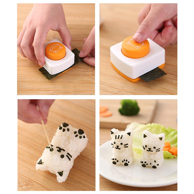 1 juego de molde de bola de arroz con forma de gato dibujos animados conjunto de moldes de sushi cocina hágalo usted mismo Bento To-q -AH