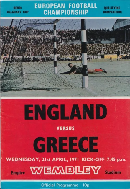 England vs Greece Official Programme - Wednesday 21st April.