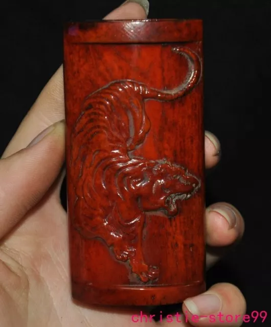 3.4" Tibet Buddhism temple cow carved fengshui tiger Talisman pendant statue
