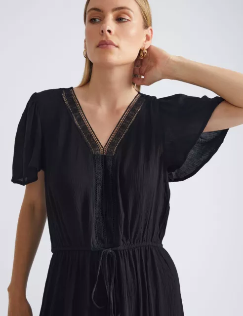 KATIES - Womens Dress -  Short Sleeve Lace Trim Maxi Dress
