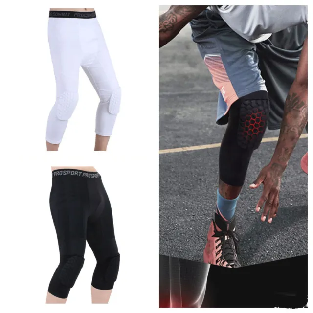 BASKETBALL COMPRESSION PANTS with Knee Pads Capri Protector Gear