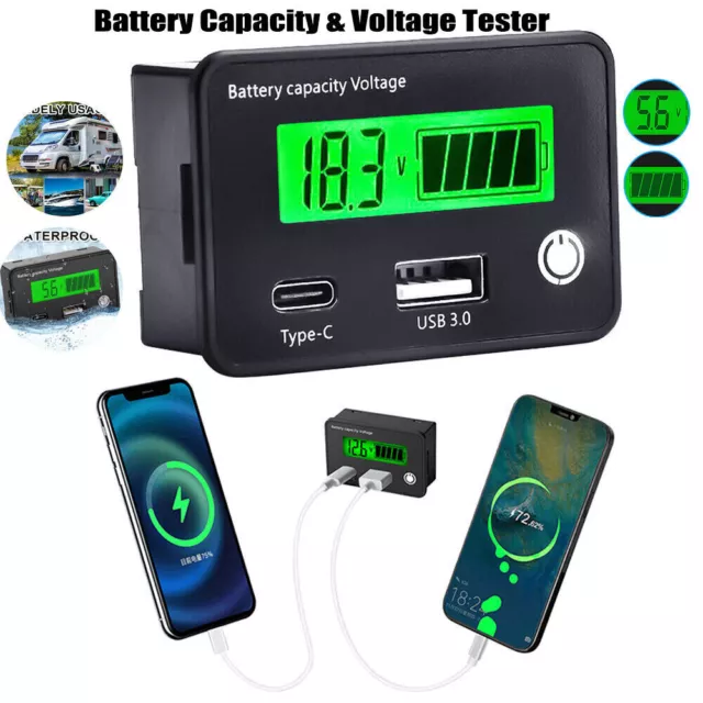 Battery Capacity Voltmeter Tester Lithium Voltage Meter Tester Gauge Monitor B