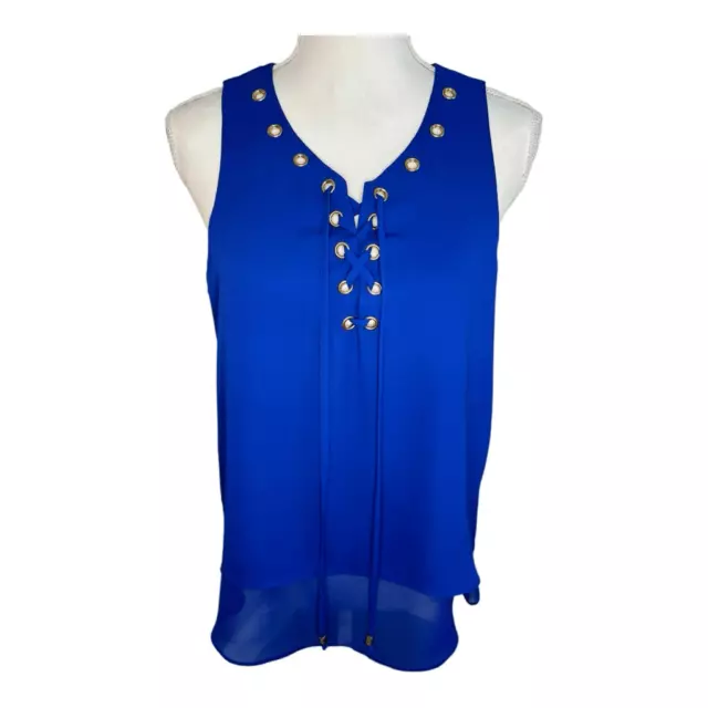 INC International Concepts Women’s Size 8 Blue Lace-Up Layered Sleeveless Top