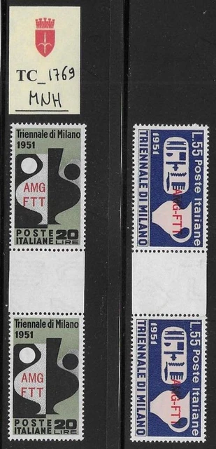 TC_1769. TRIESTE FTT. Gutter pairs of 1951 "TRIENNALE MILANO" cplt. set. MNH
