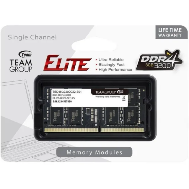 Team 8GB Elite DDR4 3200MHz CL22 1.2V SODIMM 260-Pin Laptop Notebook Memory