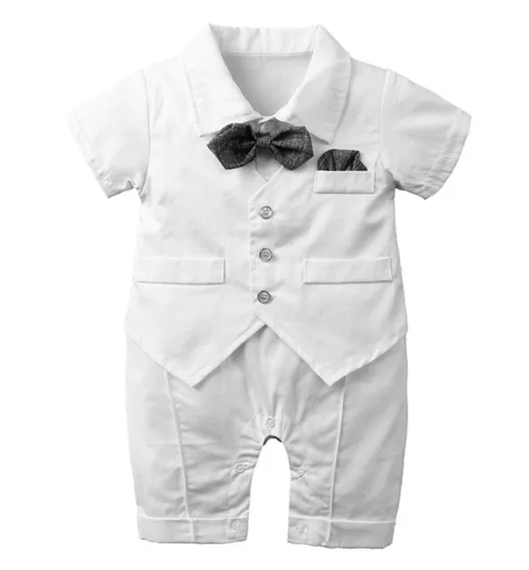 Boys Kids Baby Christening Wedding Party White Romper Bodysuit Outfits Suits