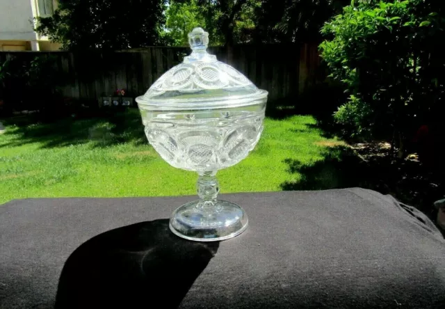 EAPG INDIANA GLASS Hobnail Crystal Pressed Glass 10¼" x 6 1/8" Compote and Lid