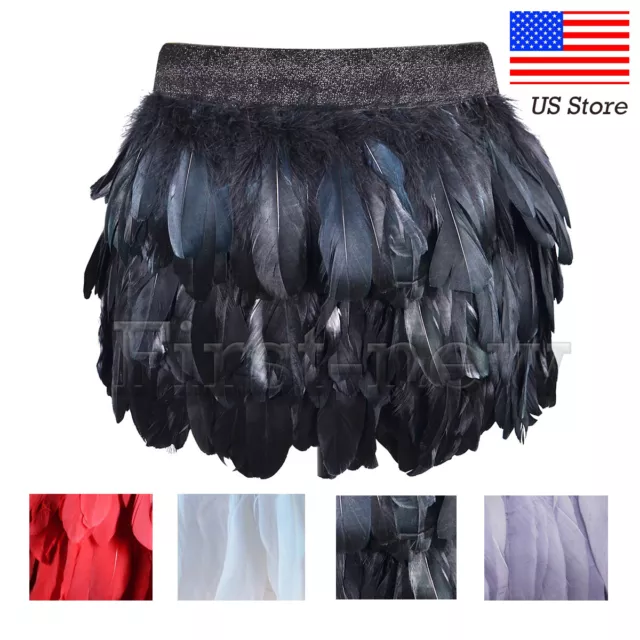 Women Goose Feather Mini Skirt Elastic Waist Sexy Clubwear Christmas Party Skirt