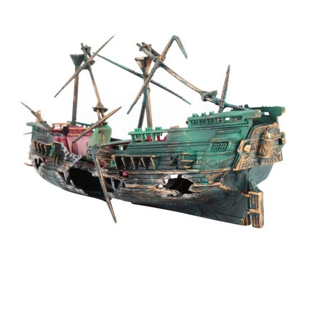 Aquarium Ornament Wreck Boat Sunk Ship Air Split Shipwreck Fish Tank Cave Decor