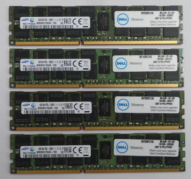DELL 64GB KIT (4 X 16GB) PC3L-12800R Server RAM ECC RDIMM DDR3 1600MHZ SAMSUNG