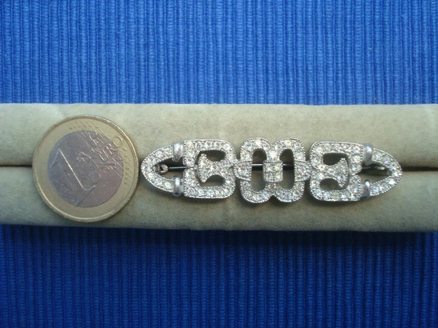 B24 Superbe Broche Art Deco Argent Massif Strass Brooch Lot Bijou Vintage